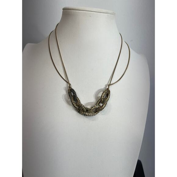 J. Crew necklace gold tone chunky chain link with rhinestones trendy unique - Picture 1 of 16